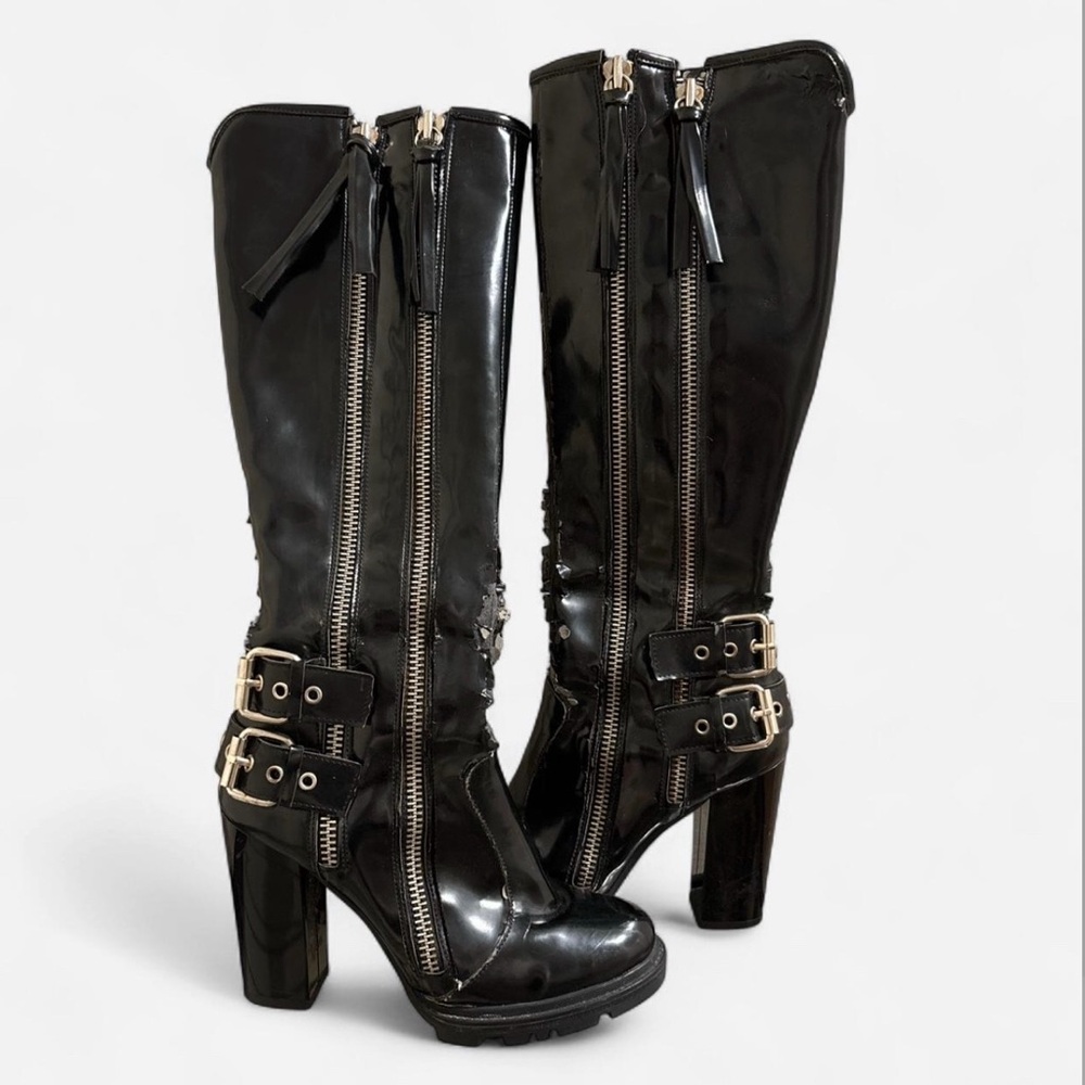Black Patent Leather Knee-High Boots